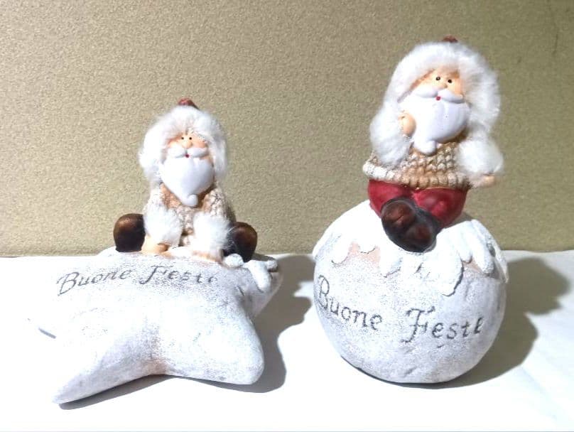【アンティーク風】【Buone Feste】 サンタクロース 陶器置物 2セット
