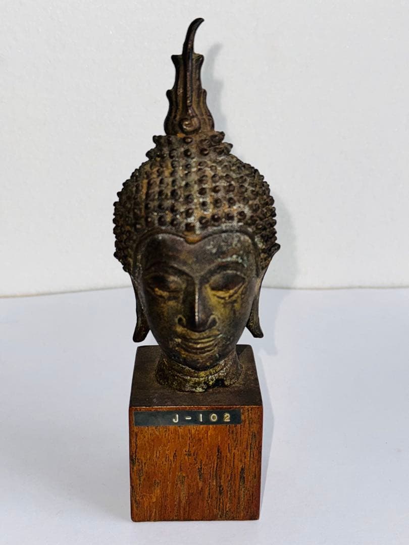 【希少】タイ　スコタイ　14世紀　ブロンズ像　タイ仏像　仏頭像　証明書付き