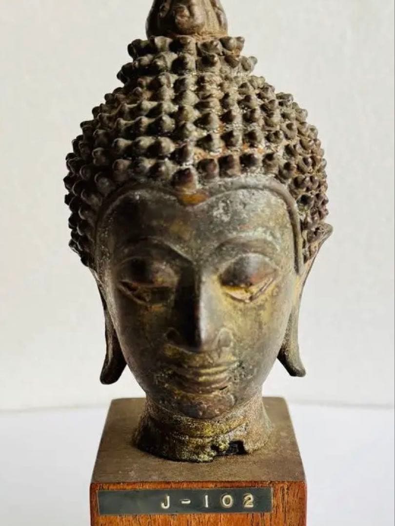 【希少】タイ　スコタイ　14世紀　ブロンズ像　タイ仏像　仏頭像　証明書付き