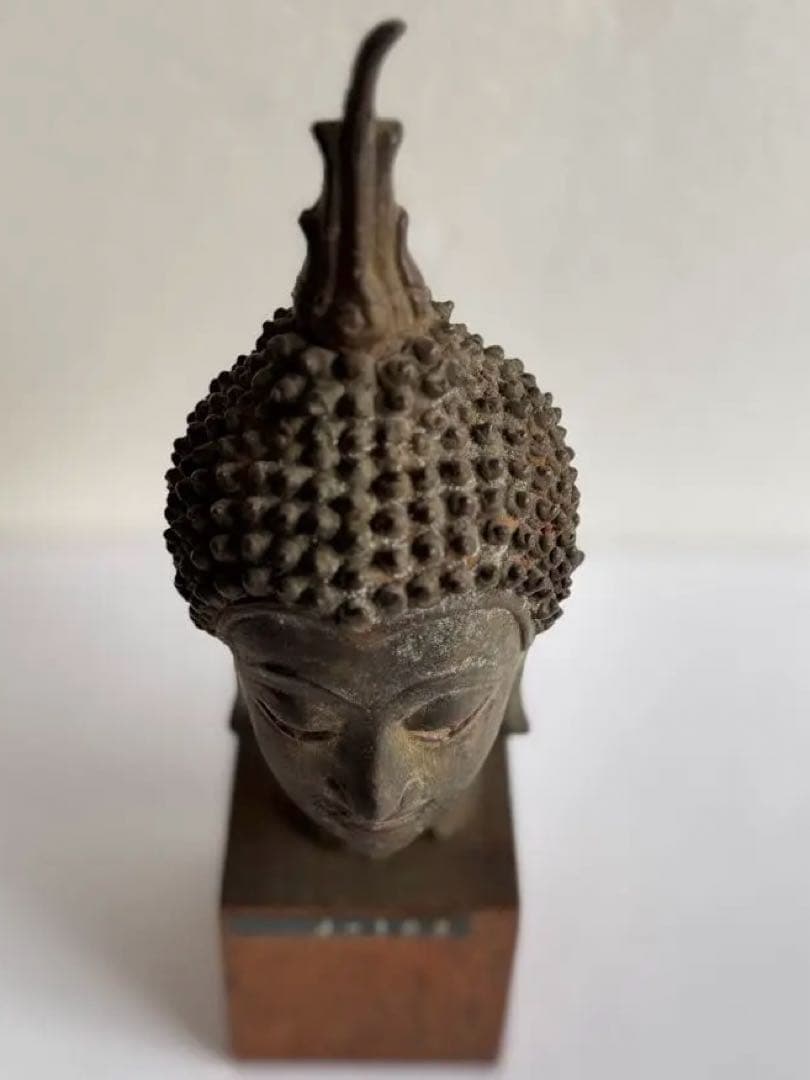 【希少】タイ　スコタイ　14世紀　ブロンズ像　タイ仏像　仏頭像　証明書付き