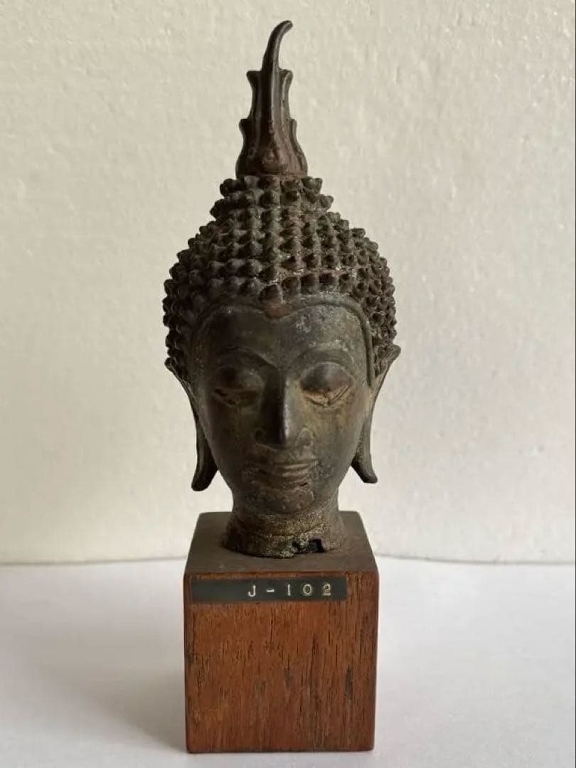 【希少】タイ　スコタイ　14世紀　ブロンズ像　タイ仏像　仏頭像　証明書付き