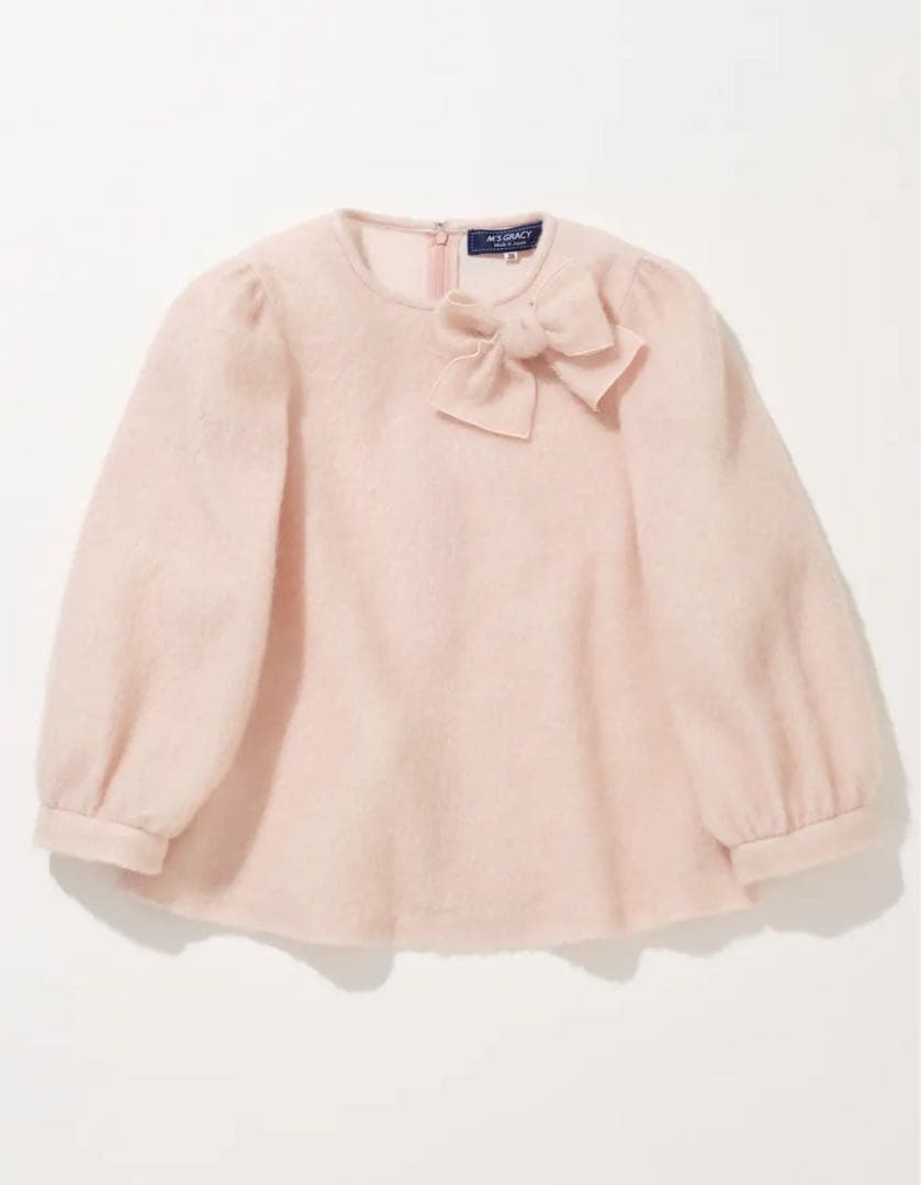 新品未使用タグ付き　リボン付きフワフワカットソー　ニット　プルオーバー　ピンク