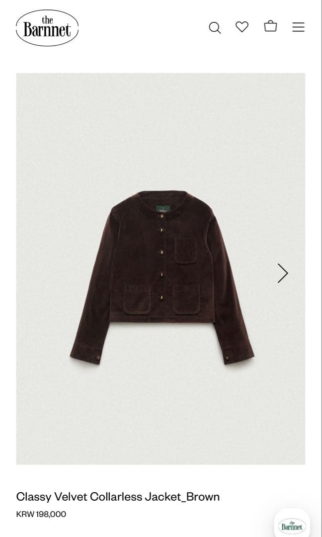 ジャケット・アウター the Barneet ClassyVelvetCollarlessJacket