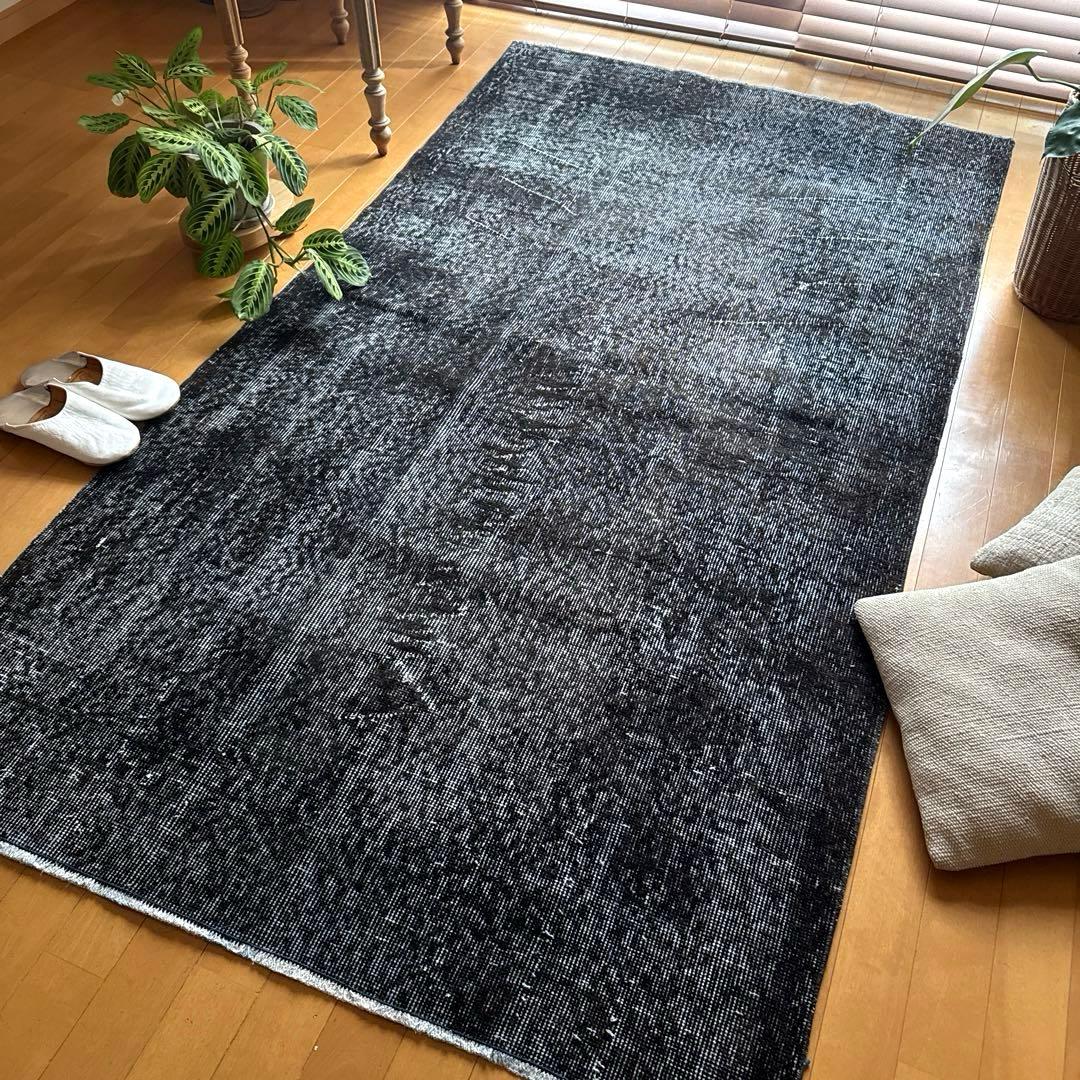 111-113×208 ブラックオーバーダイ　こげ茶　トルコヴィンテージラグ