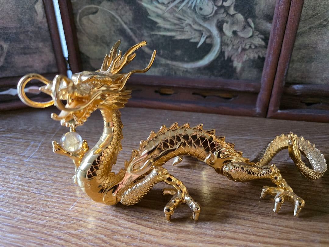 ルチル&金龍　置物　開運　金運　風水　龍神様 　ルチルクォーツ　縁起物