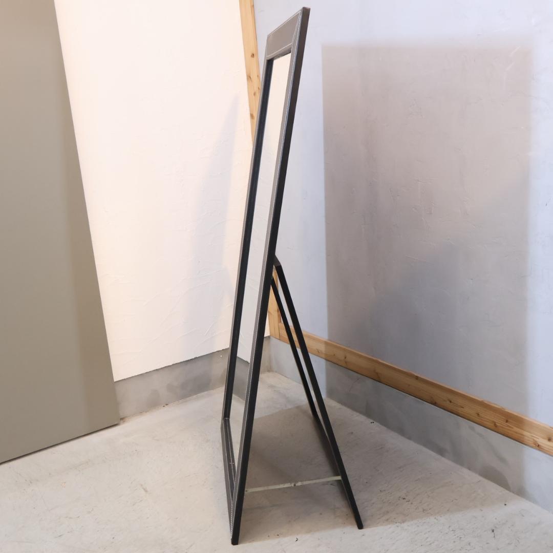 姿見 スタンドミラー 鏡 立て掛け 店舗什器 店舗 157㎝ モノクロ レザー調