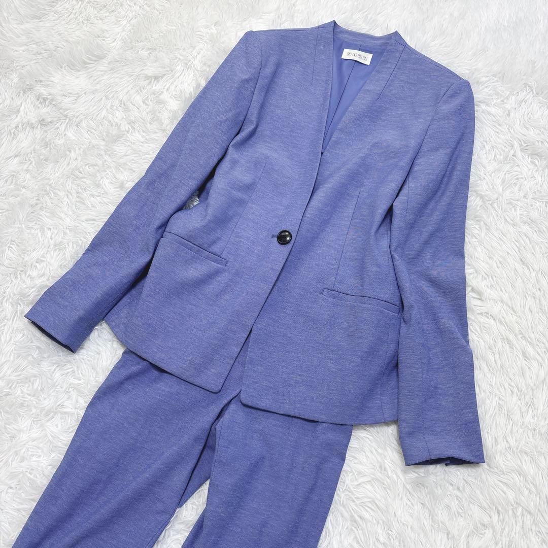 美品✨【洗える】PLST リネン混 ノーカラー パンツスーツセットアップ M