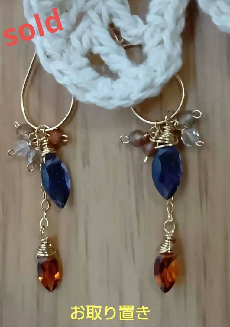 555/14kgf宝石質アイオライトとマデイラシトリンのチャーム