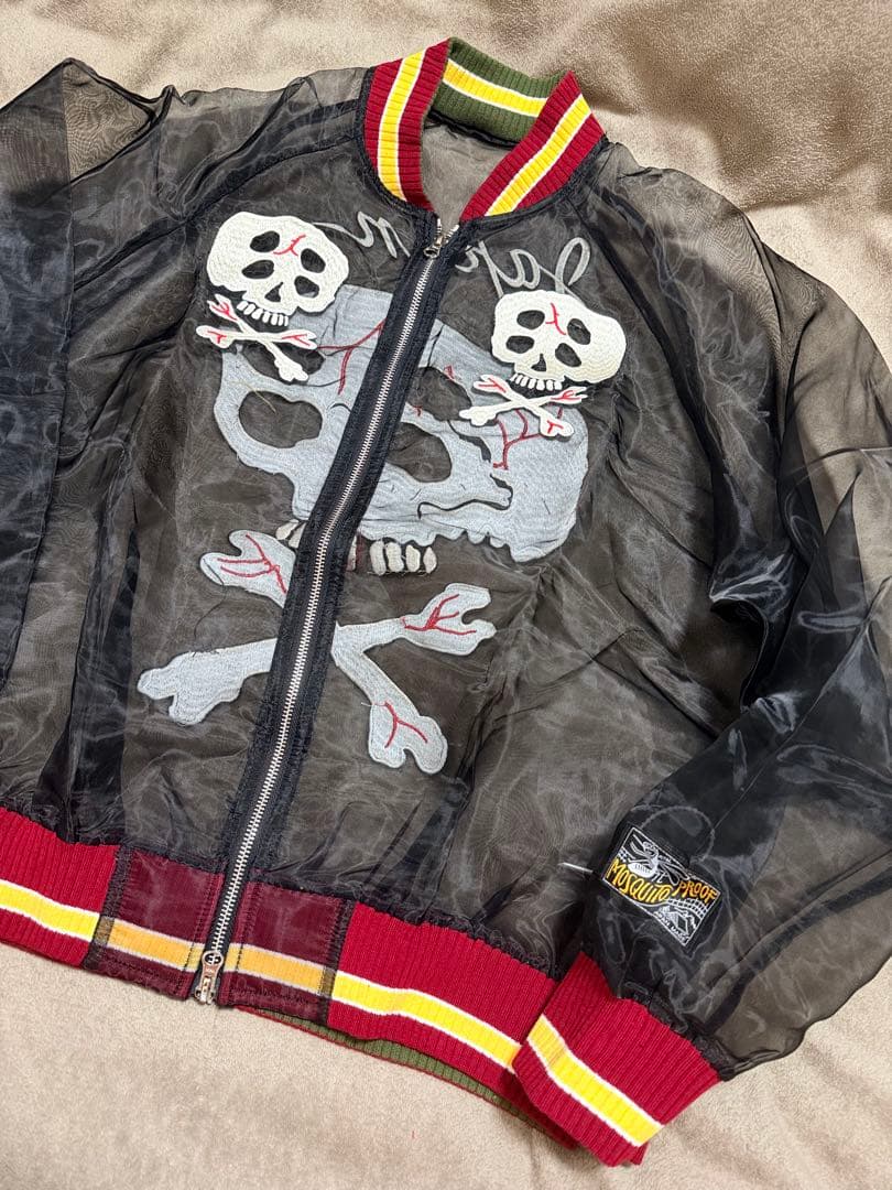 未使用 スカル メッシュ生地 スカジャン unisex 美品 vintage