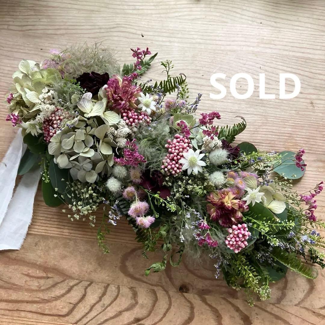 スモークツリー とアンティーク紫陽花の2wayガーランド　ライスフラワー