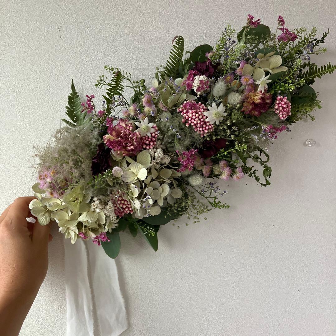 スモークツリー とアンティーク紫陽花の2wayガーランド　ライスフラワー