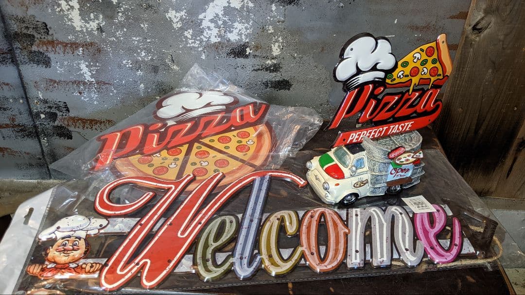 イタリアン ピッザ pizzaブリキ看板各種 4点セット 面白い看板 色々