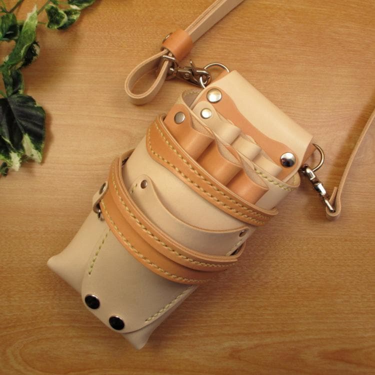 ヌメ革ナチュラル&うす茶色　６丁　革ベルト付　シザーケース　SCL-154/NC
