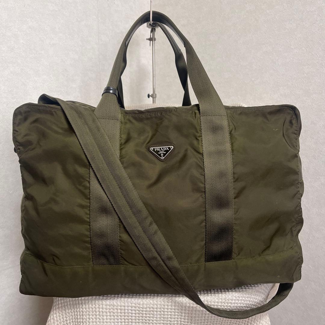 ◇美品PRADAプラダ ボストンバッグ トラベルバッグ ナイロン モスグリーン◇