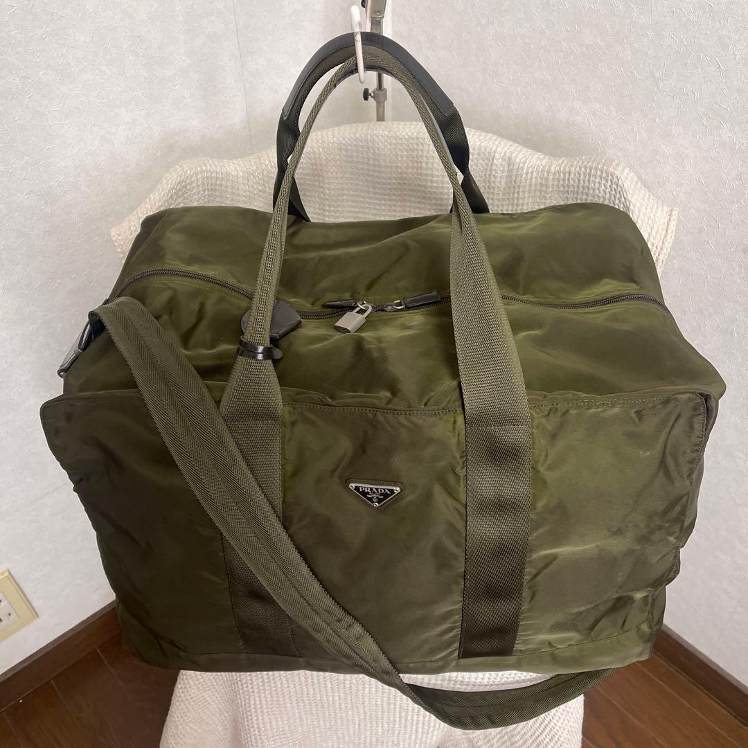 ◇美品PRADAプラダ ボストンバッグ トラベルバッグ ナイロン モスグリーン◇
