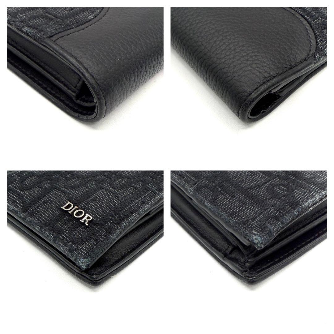 美品　Dior 二つ折り財布　サドル　オブリーク　ジャガード　ブラック　レザー