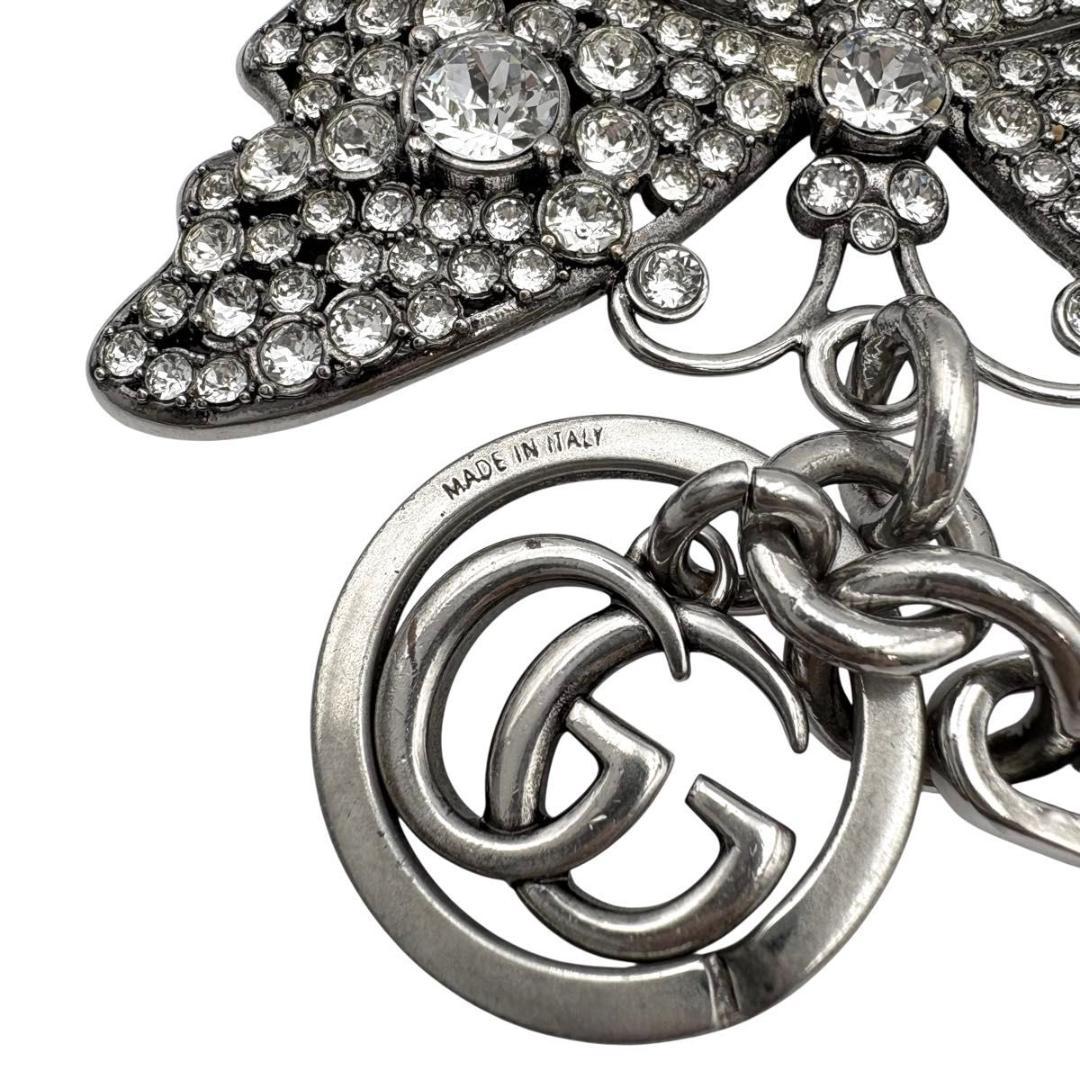 希少 GUCCI キーホルダー キーリング　バタフライ　ラインストーン　シルバー