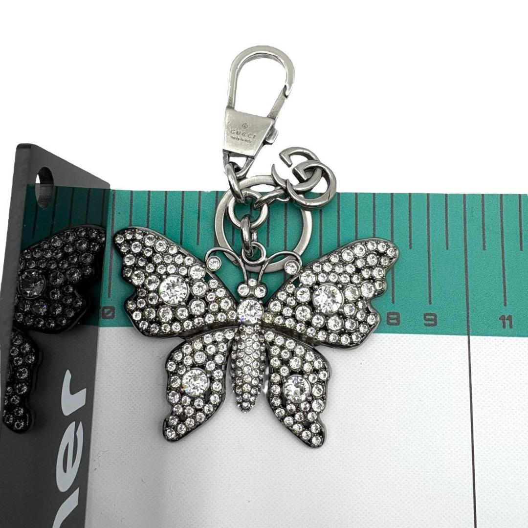 希少 GUCCI キーホルダー キーリング　バタフライ　ラインストーン　シルバー
