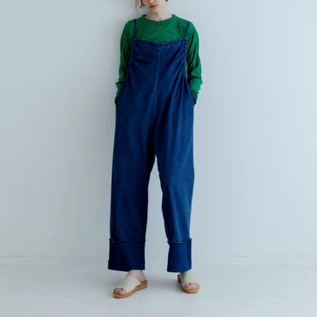 メヤメ DENIM GATHERED ALL IN ONE BLUE