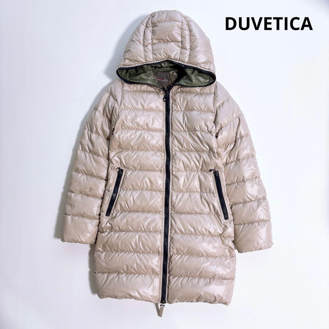 DUVETICA フード付きダウンジャケット ロング　38 ベージュ×カーキ