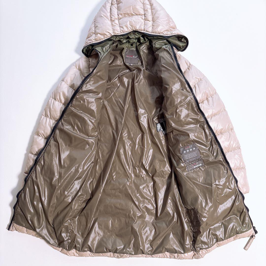DUVETICA フード付きダウンジャケット ロング　38 ベージュ×カーキ