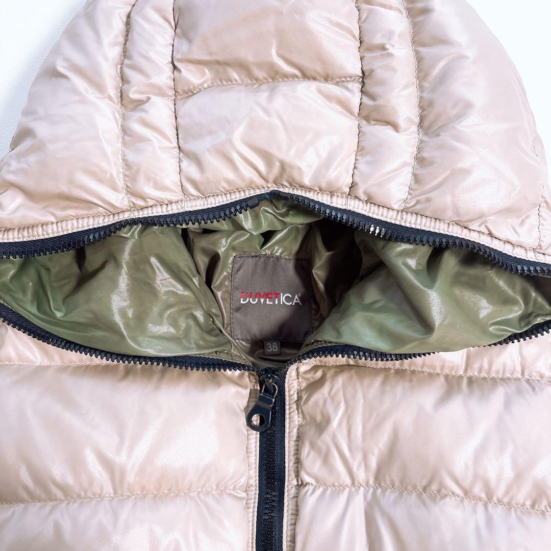 DUVETICA フード付きダウンジャケット ロング　38 ベージュ×カーキ