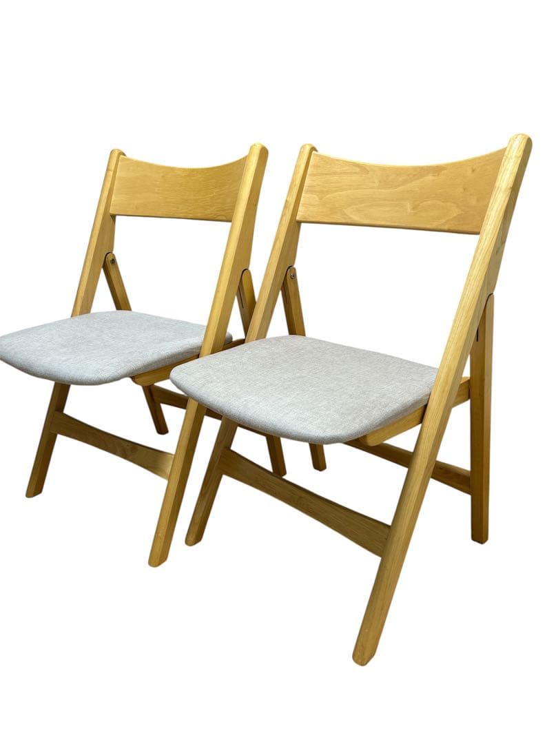 【美品】木製 折りたたみチェア 2脚セット クッション座面 ダイニングチェア