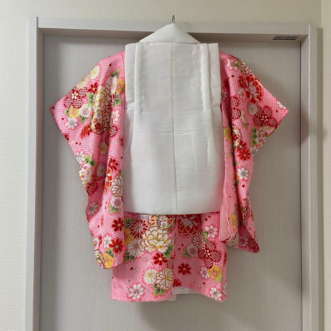 七五三用 花柄 ピンク着物　セット　女の子　3歳