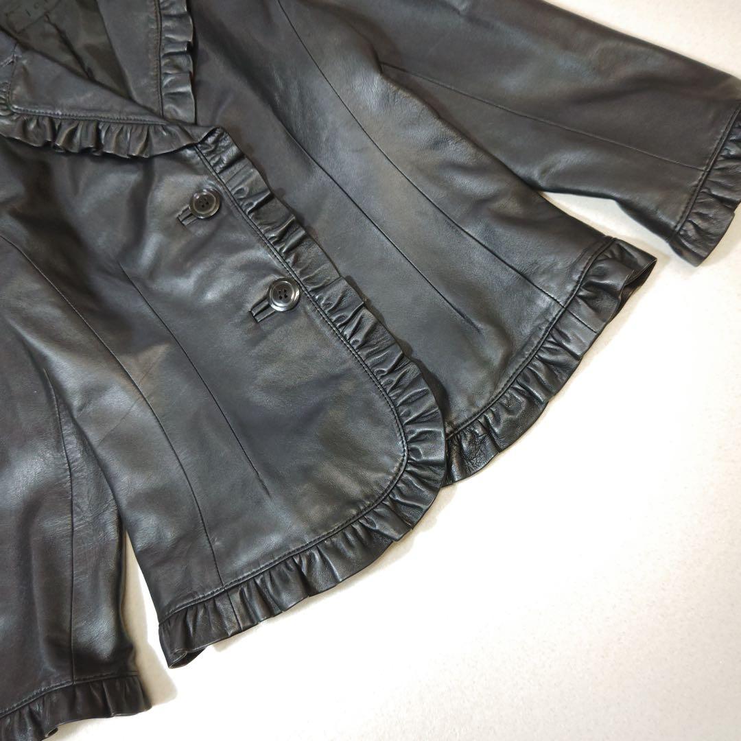 アイシービー　レザージャケット　フリル　ラムレザー　黒　羊革　本革　リアルレザー