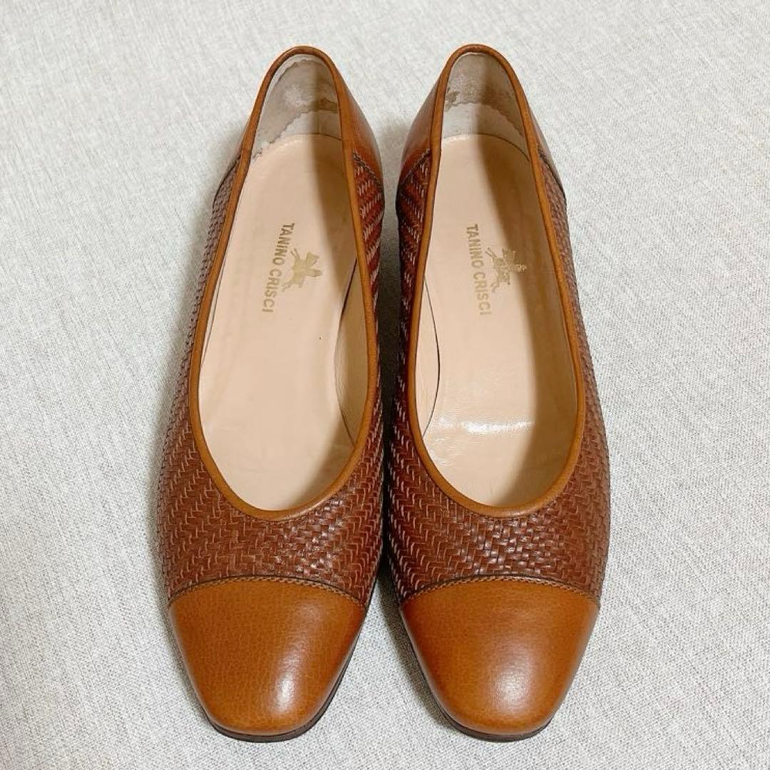 【極美品】タニノクリスチー パンプス ブラウン 編み込み レザー 38