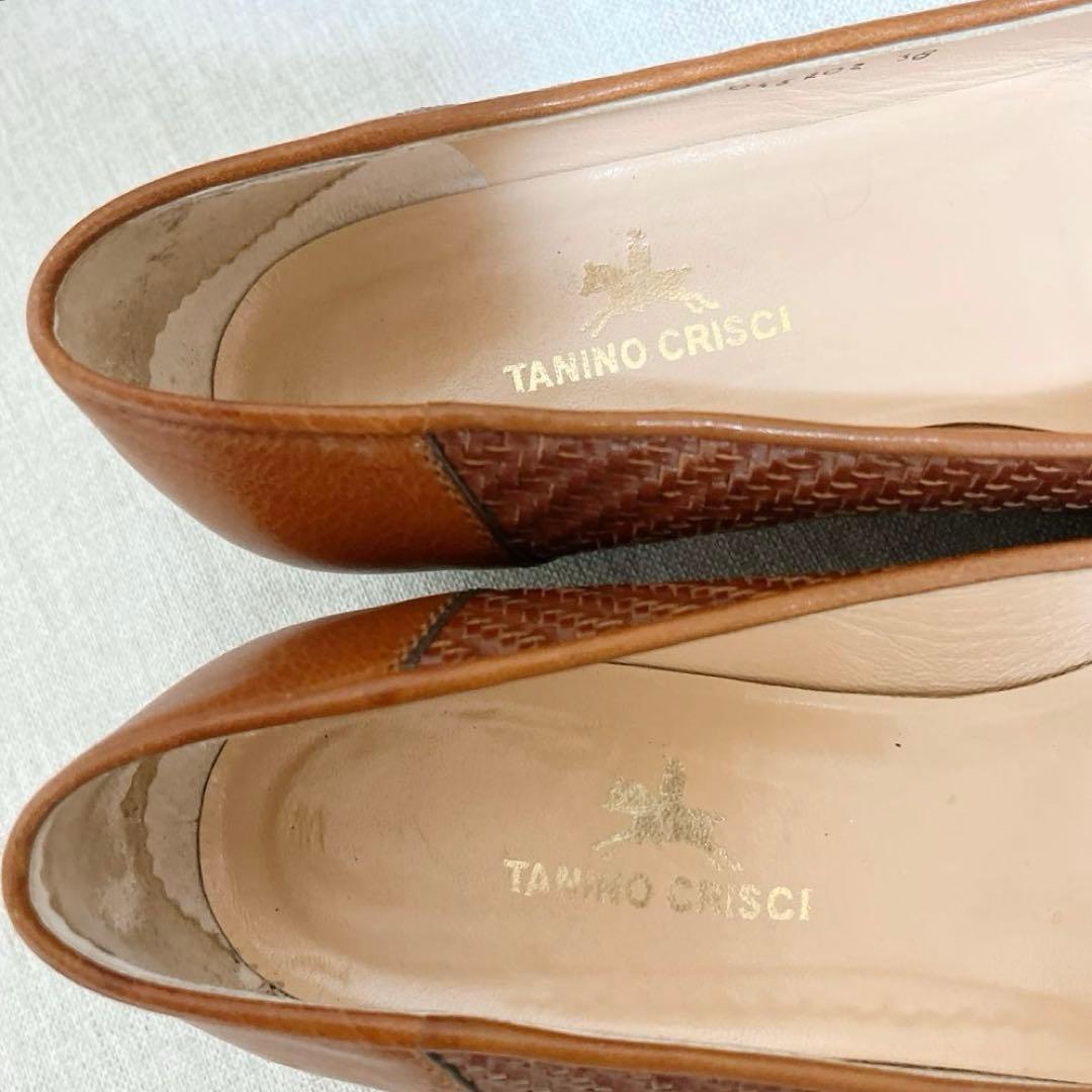 【極美品】タニノクリスチー パンプス ブラウン 編み込み レザー 38