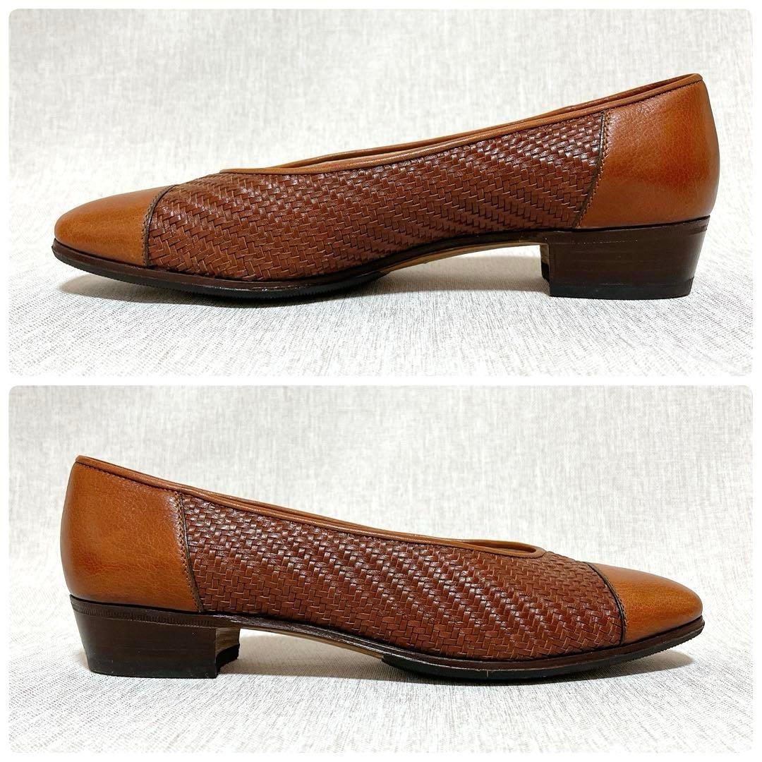 【極美品】タニノクリスチー パンプス ブラウン 編み込み レザー 38