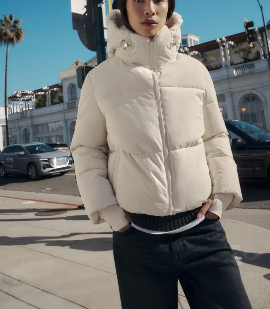 ZARA ザラ　フェイクシープスキンフード付き撥水ウィンドブレーカーアノラック