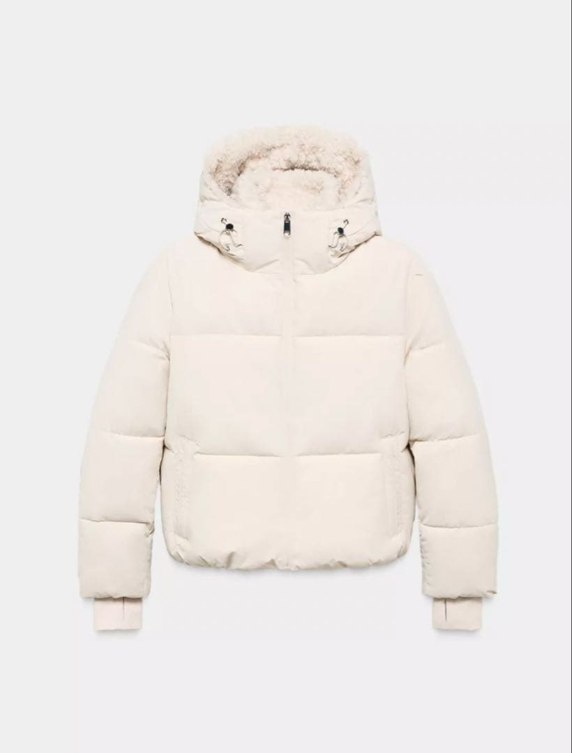 ZARA ザラ　フェイクシープスキンフード付き撥水ウィンドブレーカーアノラック