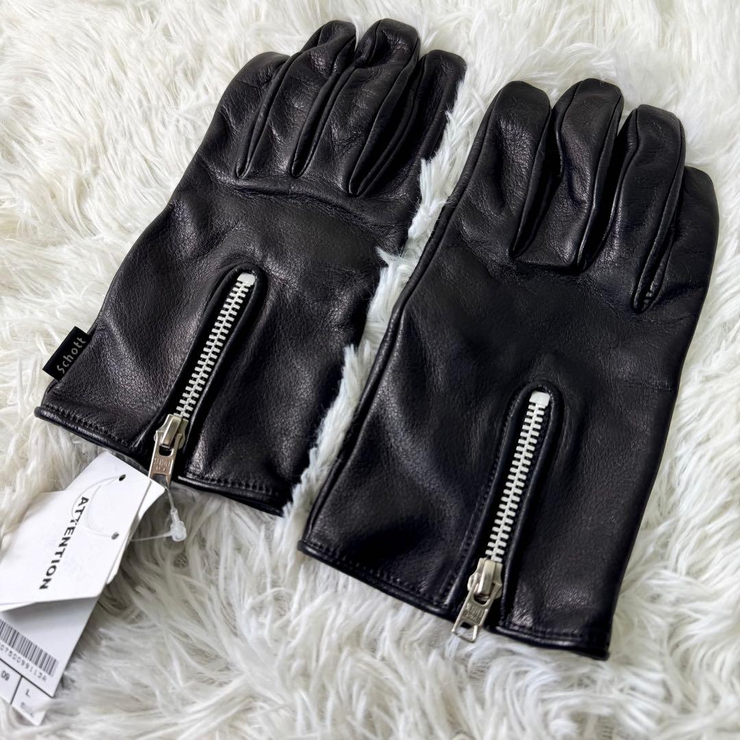 新品・タグ付き✨schott グローブ　手袋　レザー　ブラック　ワンスター　L