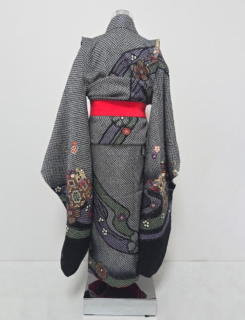 七五三　7歳　黒　総絞り　正絹　着物　セット　女の子 *c81