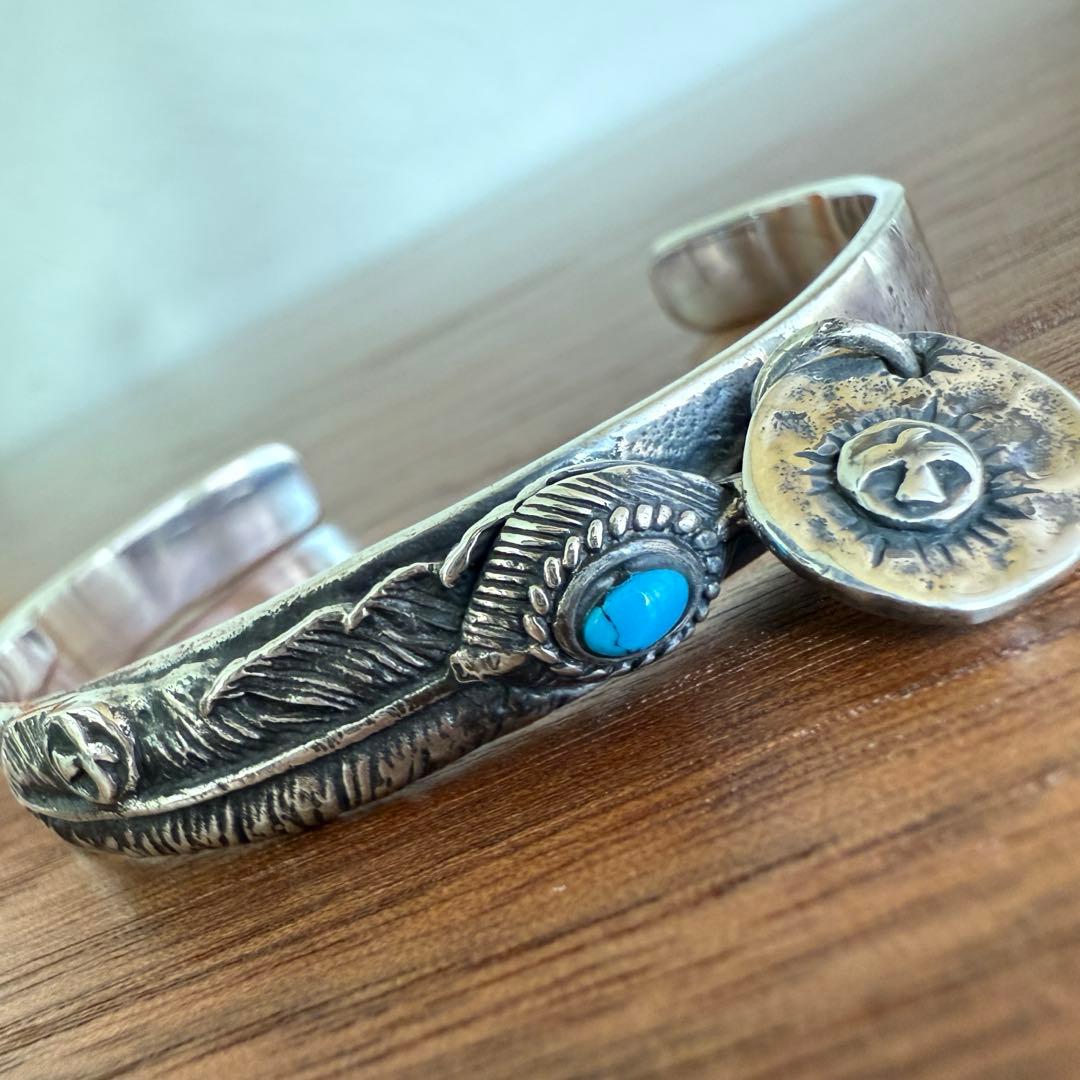 シルバー925無垢【新品】ビンテージターコイズフェザーバングルsilver925