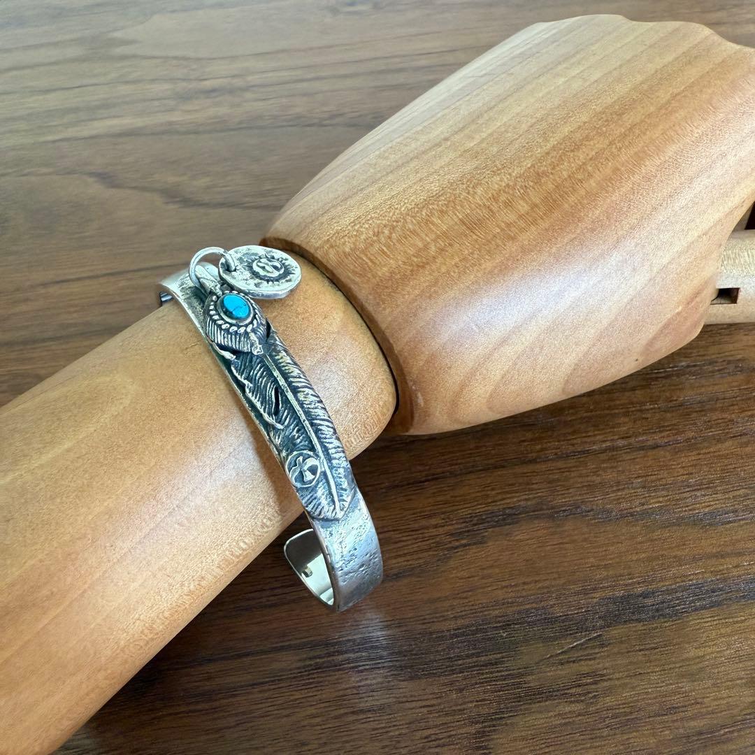 シルバー925無垢【新品】ビンテージターコイズフェザーバングルsilver925