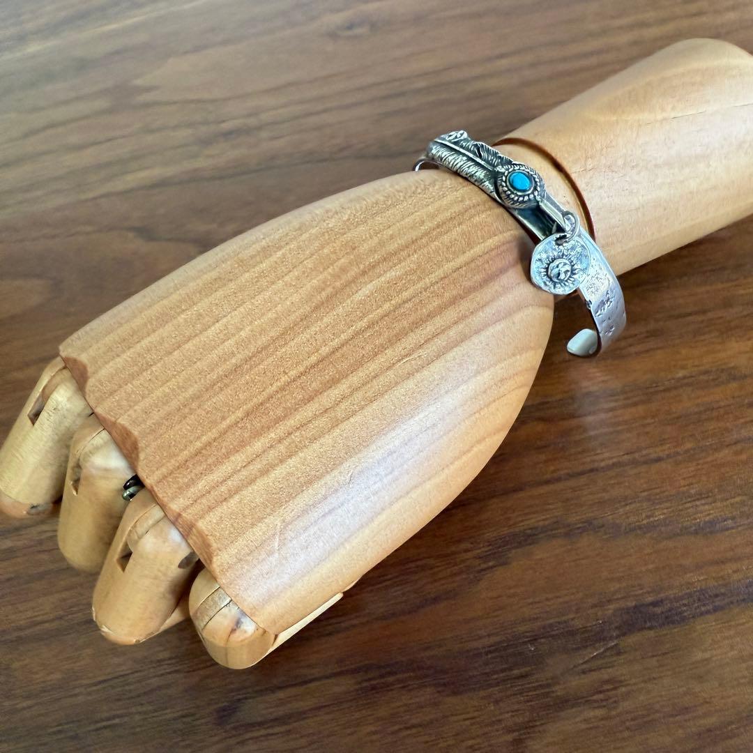 シルバー925無垢【新品】ビンテージターコイズフェザーバングルsilver925