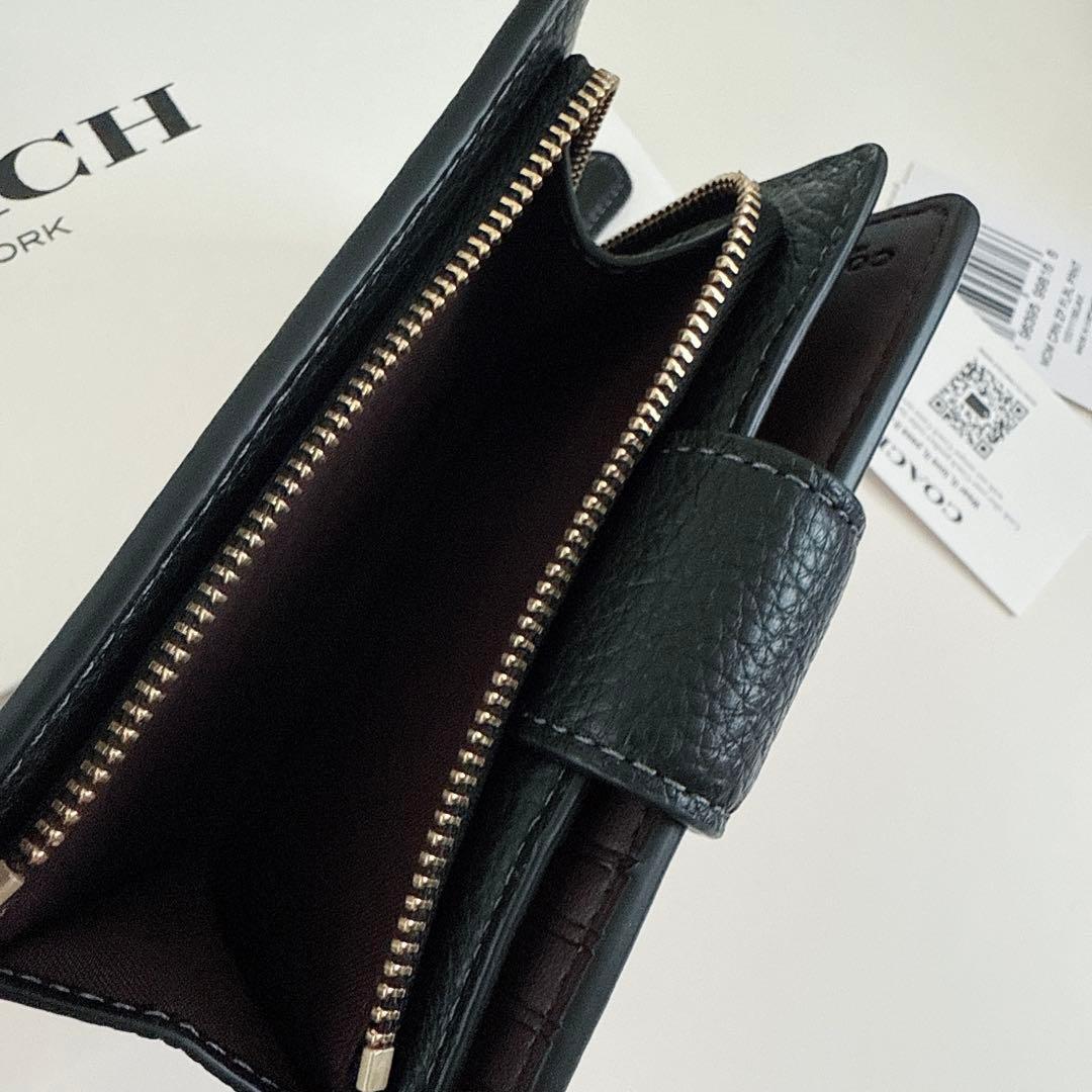 COACH コーチ　二つ折り財布　ブラック　レッド花柄　ローズ柄　赤色　折り財布