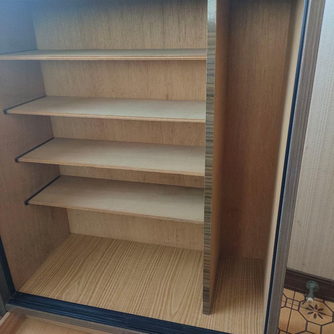 【昭和レトロ】木製 ブラウン スライド扉 下駄箱 靴箱 引き出し付き