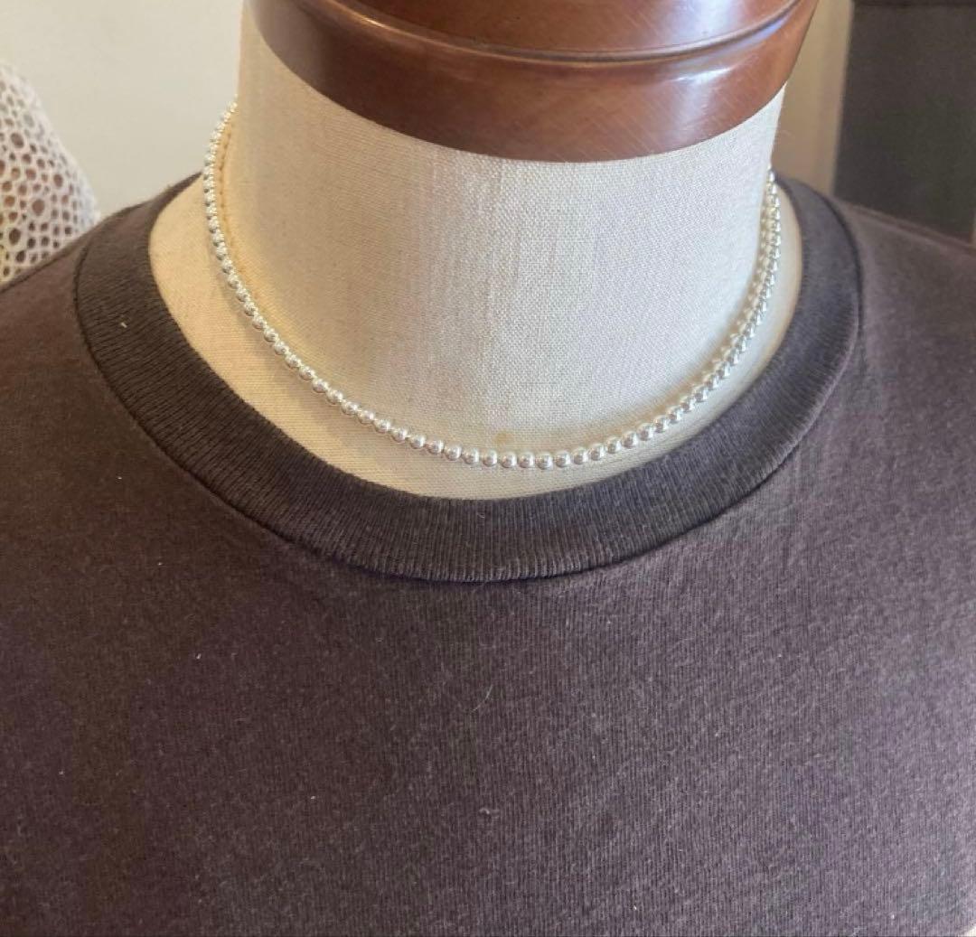 シルバー925製ラウンドビーズネックレス40cmナバホパールボールチェーン