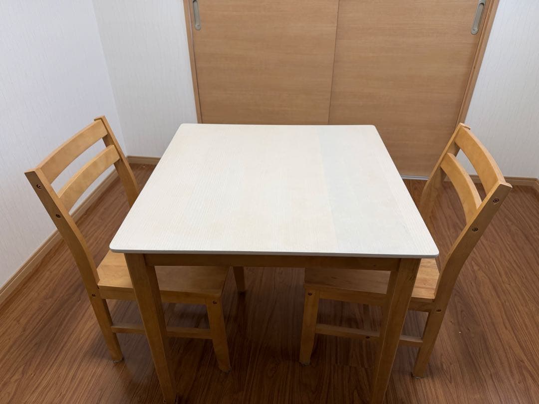 【送料込み】ホワイト木製ダイニングテーブルセット　3点セット