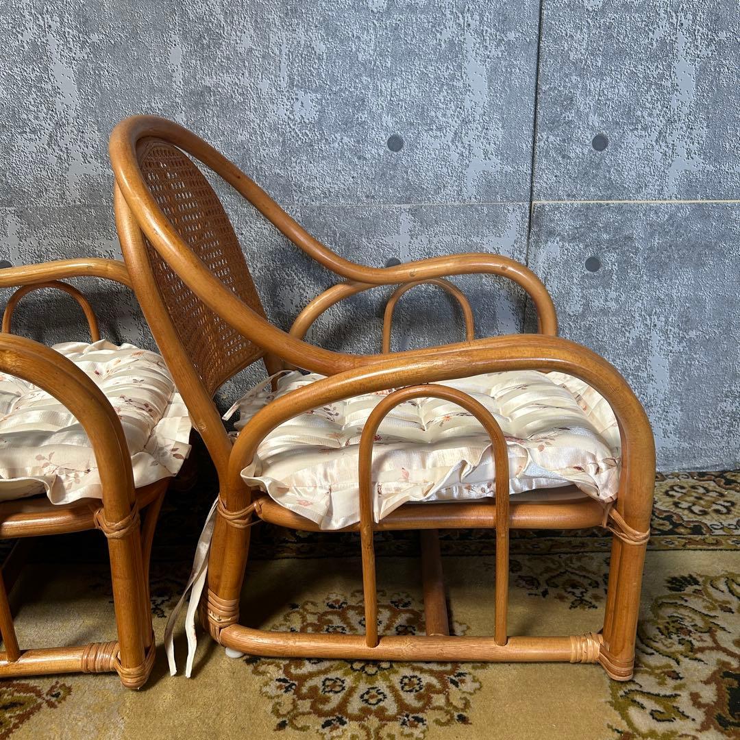 ꧁籐家具꧂クッション付ラタン座椅子 昭和レトロ メッシュバック いす イス 椅子