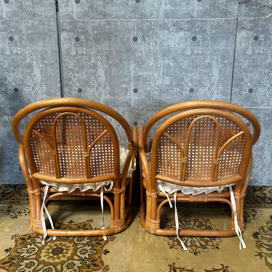 ꧁籐家具꧂クッション付ラタン座椅子 昭和レトロ メッシュバック いす イス 椅子