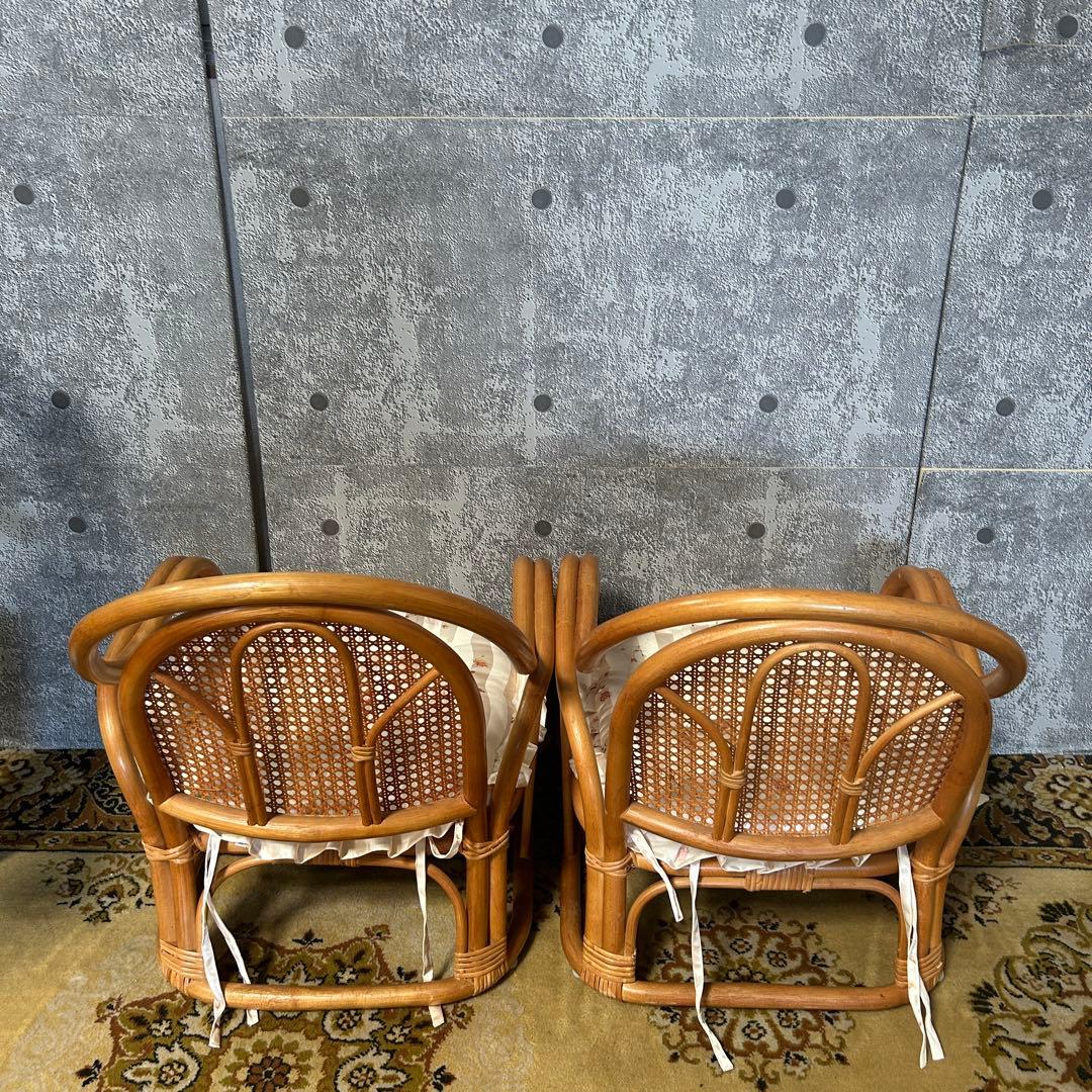 ꧁籐家具꧂クッション付ラタン座椅子 昭和レトロ メッシュバック いす イス 椅子