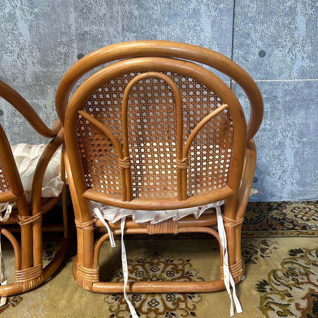꧁籐家具꧂クッション付ラタン座椅子 昭和レトロ メッシュバック いす イス 椅子