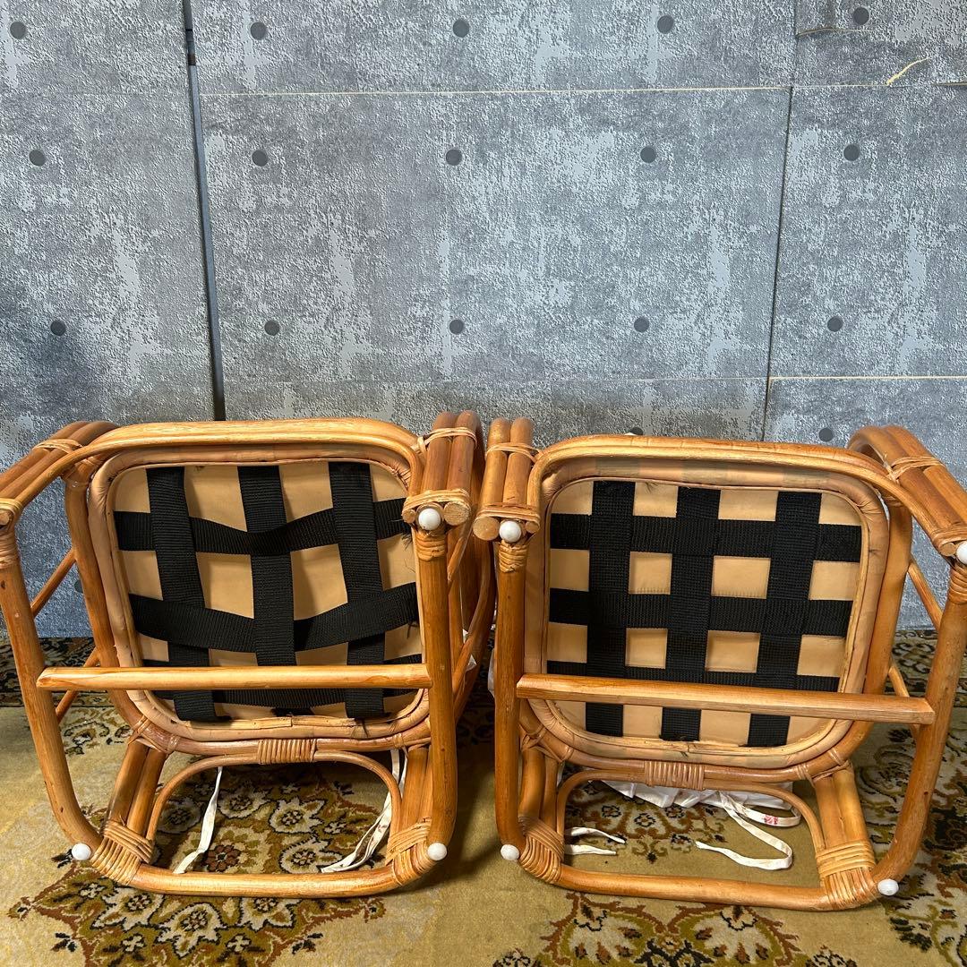 ꧁籐家具꧂クッション付ラタン座椅子 昭和レトロ メッシュバック いす イス 椅子