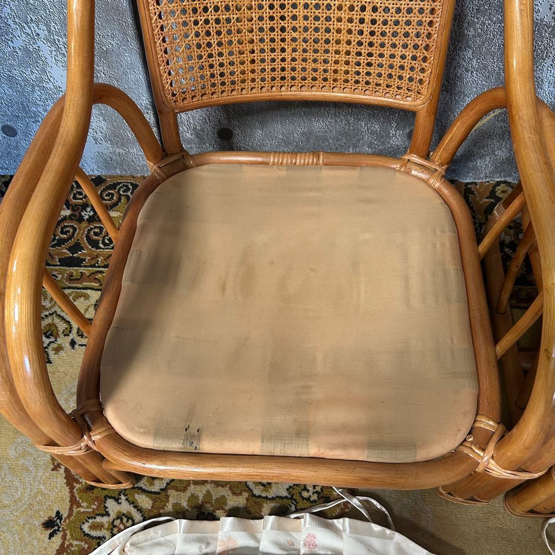 ꧁籐家具꧂クッション付ラタン座椅子 昭和レトロ メッシュバック いす イス 椅子