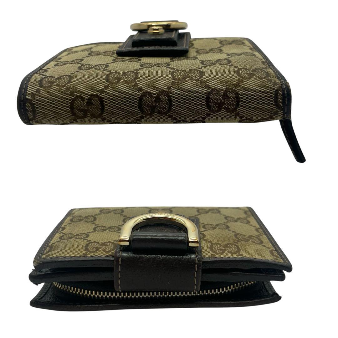 希少✨グッチ 二つ折り財布 アビー Dリング GGキャンバス ブラウン レザー